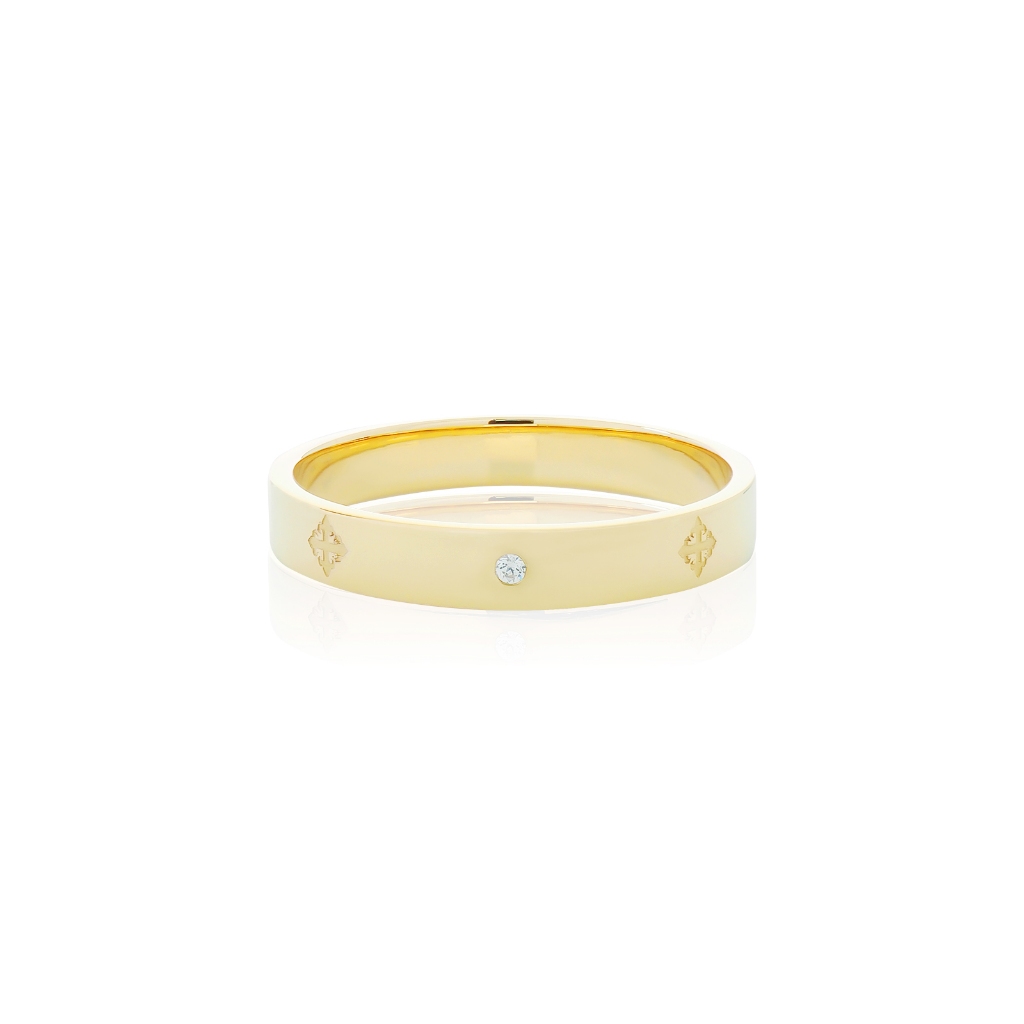 AKE AKE Rituals Cross Wedding Band Xtreme PM-24K Gold with Crystal แหวนเงินชุบทองคำแท้ ฝังคริสตัล
