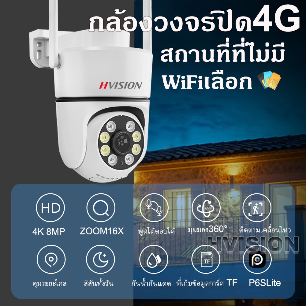 【ลดวันนี้ วันสุดท้าย】กล้องวงจรปิดใส่ซิม 4G กล้องวงจรปิดไร้สาย กล้องใส่ซิม 4G เสียงไซเรน กลางคืนภาพสี