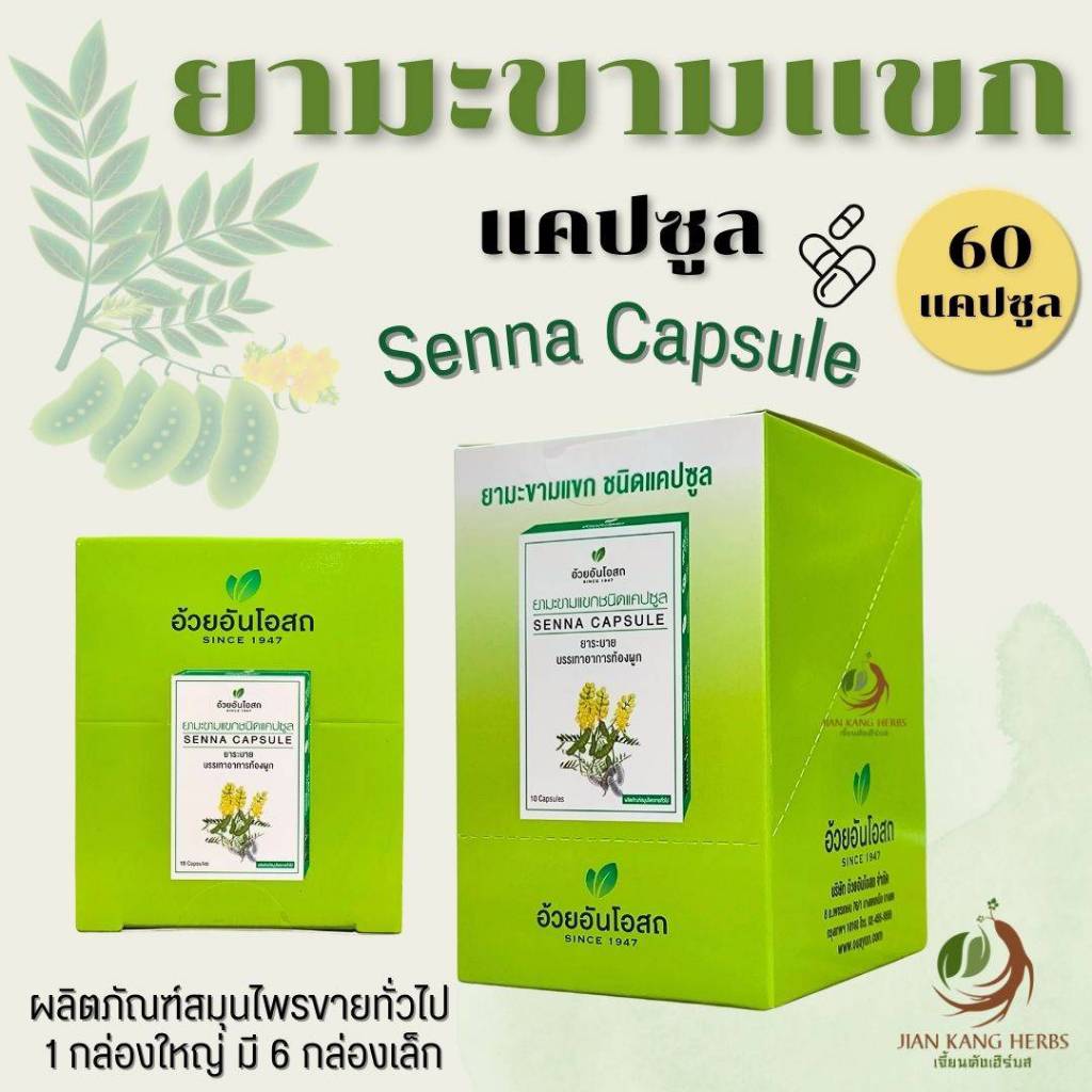 ยามะขามแขก แคปซูล 1 กล่องใหญ่ 60 แคปซูล Senna Capsule สมุนไพร ระบาย บรรเทา ท้องผูก อ้วยอันโอสถ