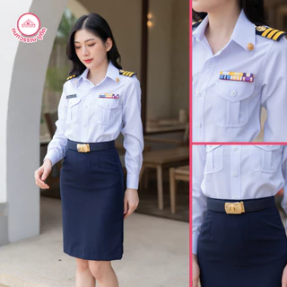 ชุดครูเอกชนหญิง คอเชิ้ตแขนยาว + กระโปรง(ขายแยกชิ้น)