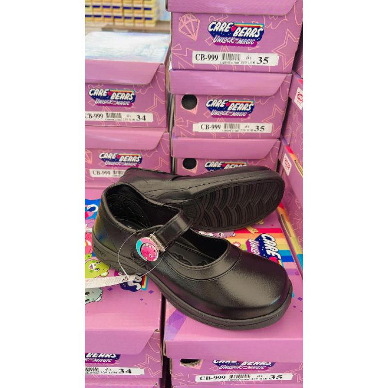 รองเท้าหนังดำประถม+มัธยมแคร์แบร์แบบล็อคหมุนได้สองด้านรุ่นCB999