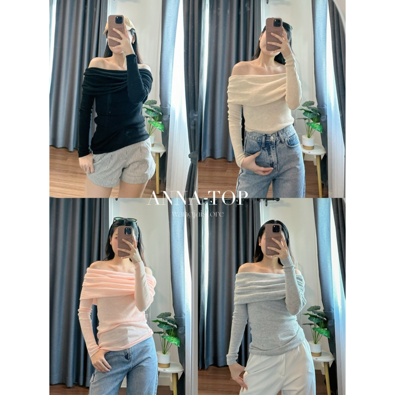 (พร้อมส่ง)Wangjai- Anna Top ( เสื้อปาดไหล่แขนยาว)