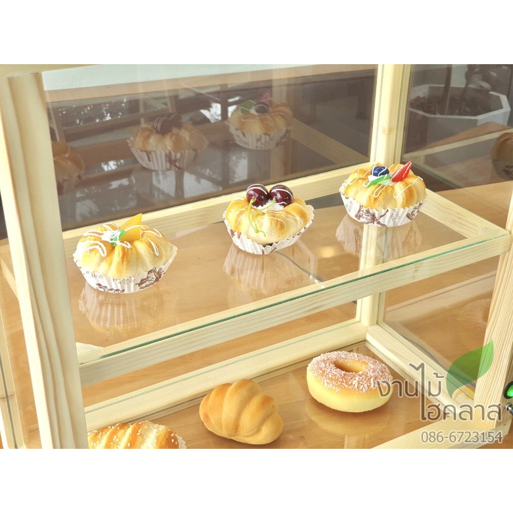 ตู้เบเกอรี่​ ทรงสี่เหลี่ยม​ ขนาด (50*25 สูง 50) ติดไฟ LED ชั้นบน ตู้​โชว์​ใส่อาหาร ตู้กระจก ​​ขายขนม เลือกสีไม้และไฟได้ - รูปที่ 3