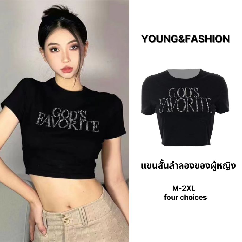 ส่งเร็วจากไทย M-2XLเสื้อแขนสั้นลำลองสำหรับผู้หญิง คอกลม แขนสั้นฤดูร้อนพิมพ์ตัวอักษร ตกแต่ง สไตล์ถนนบางและเซ็กซี่