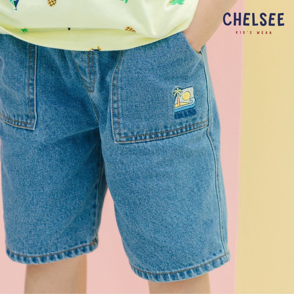 Chelsee กางเกงยีนส์ขาสั้น เด็กผู้ชาย รุ่น 128068 เอวยางยืด ปักลายทะเล ผ้ายีนส์เดนิม นิ่ม อายุ 1.5-10ปี แฟชั่นเด็ก
