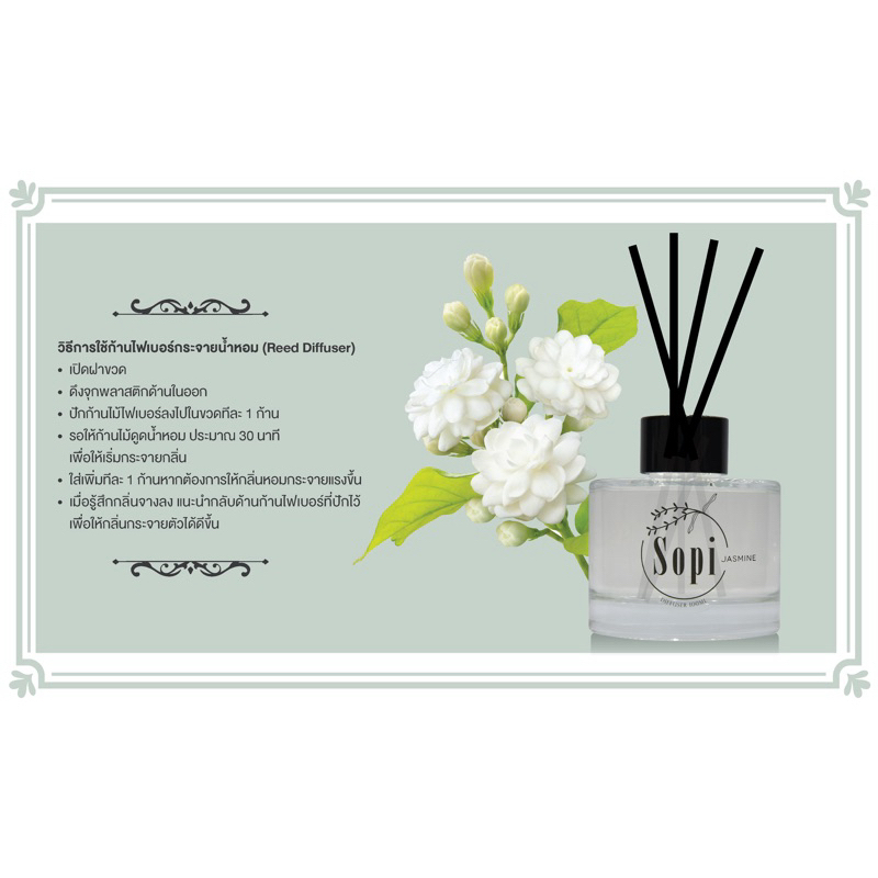 Jasmine Reed Diffuser by Sopi 100ml ก้านไม้หอมปรับอากาศ Sopi กลิ่นมะลิ ปริมาณ 100 มล.