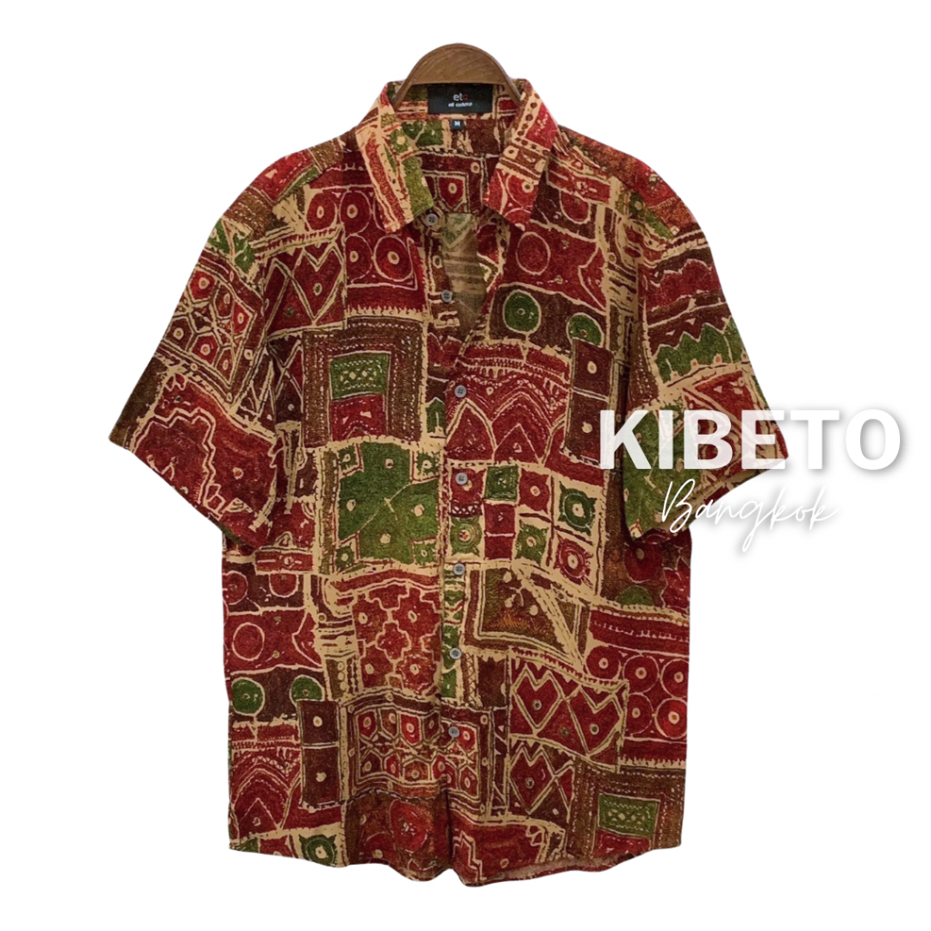 Kibeto เสื้อฮาวาย ลายวินเทจหัวใจ สีแดง ผ้าสปันเรยอน เนื้อนิ่ม ใส่สบาย