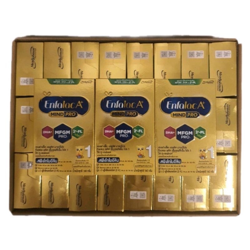 ( 1 ลัง มี 24 กล่อง ปริมาณ 160×24=3,840 กรัม)  Enfalac A+ Mindpro  (แอนฟาแลค เอพลัส มายด์โปร) สูตร 1 ขนาด 160 กรัม
