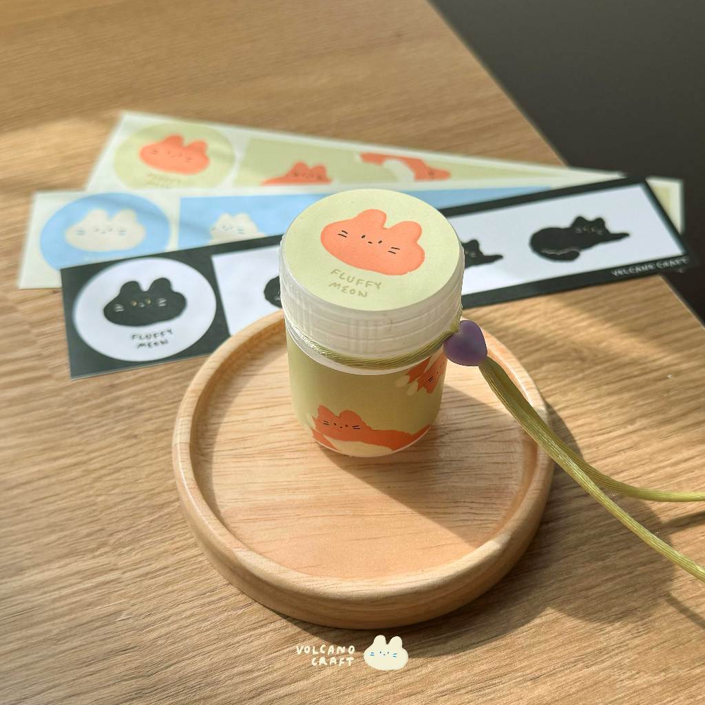 Sticker ขวดยาดมหงษ์ไทย 3 ลาย Fluffy Meow**เฉพาะสติ๊กเกอร์**