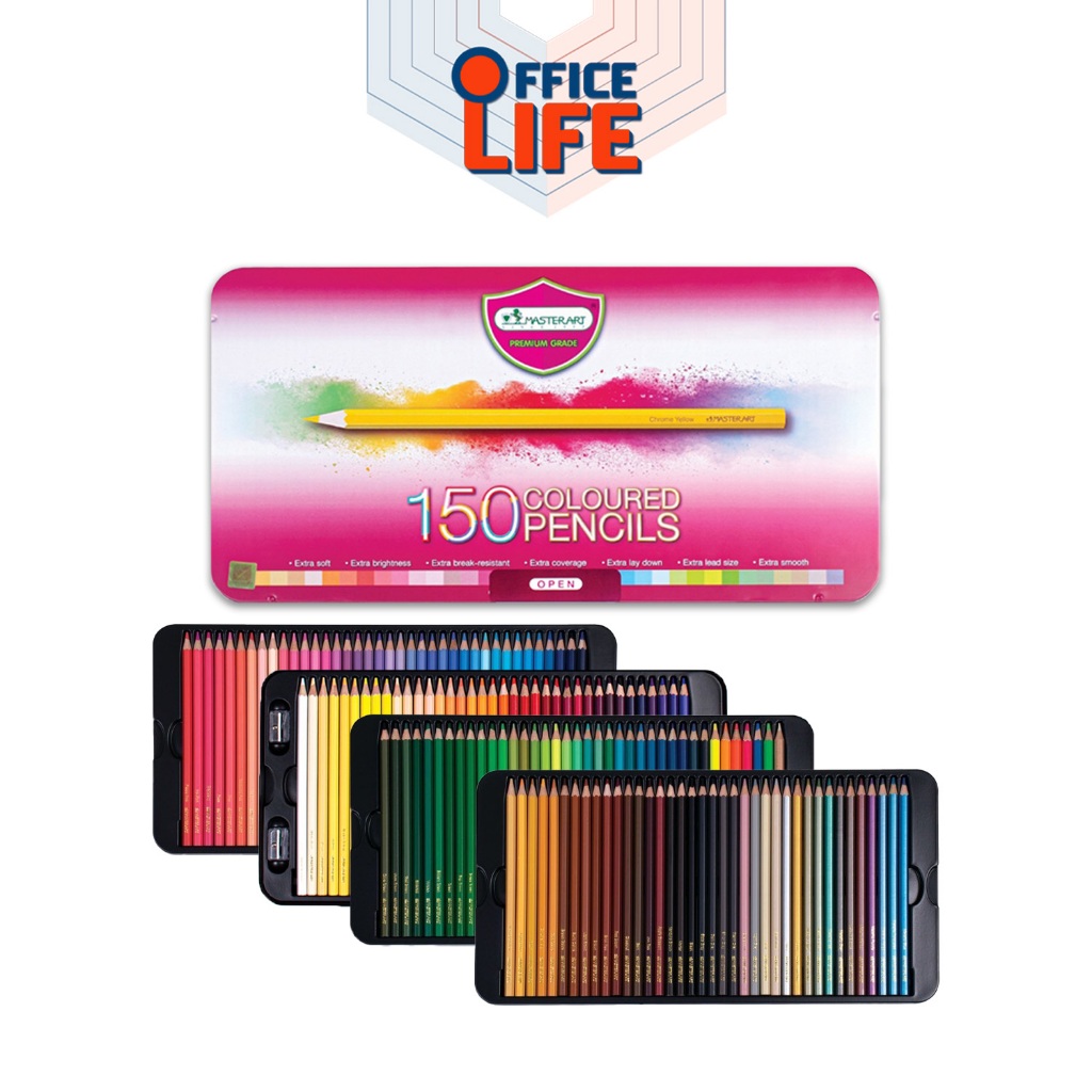 Master Art มาสเตอร์อาร์ต สีไม้ ดินสอสีไม้แท่งยาว 4 ชั้น 150 สี บรรจุกล่องเหล็ก ( 1 กล่อง )