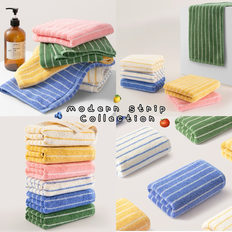 𝙈𝙤𝙙𝙚𝙧𝙣 𝙨𝙩𝙧𝙞𝙥 ~ 💦🛁ผ้าเช็ดผม ทอ 2 หน้า ลายทาง สไตล์มินิมอล ผ้านุ่ม ซับน้ำดี สีไม่ตก
