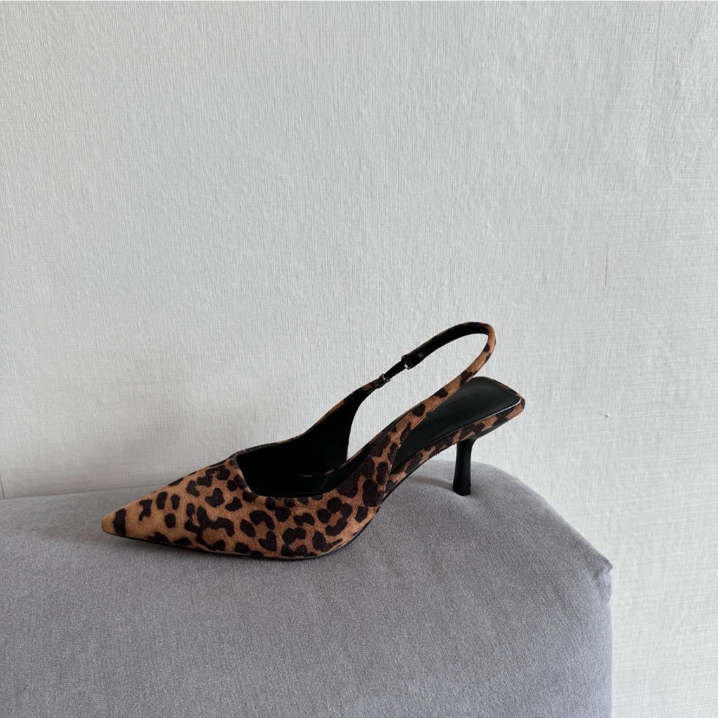 [ลายเสือ พร้อมส่ง / นต, ดำ, เบจ พรีออเดอร์] WEAR.SOUL #S573-Pointed Toe with Slingback รองเท้าทรงหัวแหลมรัดส้น
