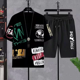 【ส่งเร็วพิเศษ】ชุดแฟชั่นชาย ชุดกางเกงขาสั้นเสื้อยืดผู้ชาย เสื้อผ้ายืด สวมใส่สบายใส่แล้วดูผอม Men's T-shirts Sets ผ้านุ่ม