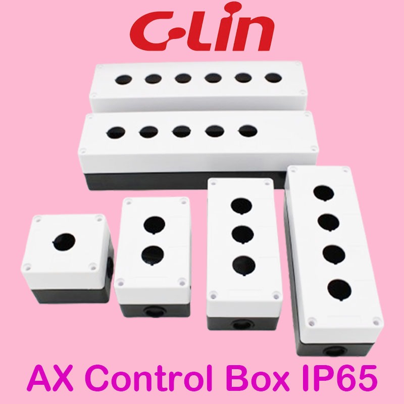 AX กล่องกันน้ำ กล่องใส่สวิทช์ปุ่มกด Pushbutton Box สีขาว 1ช่อง 2ช่อง 3ช่อง 4ช่อง 5ช่อง 6ช่อง รู22mm. IP65 ″C-LIN″