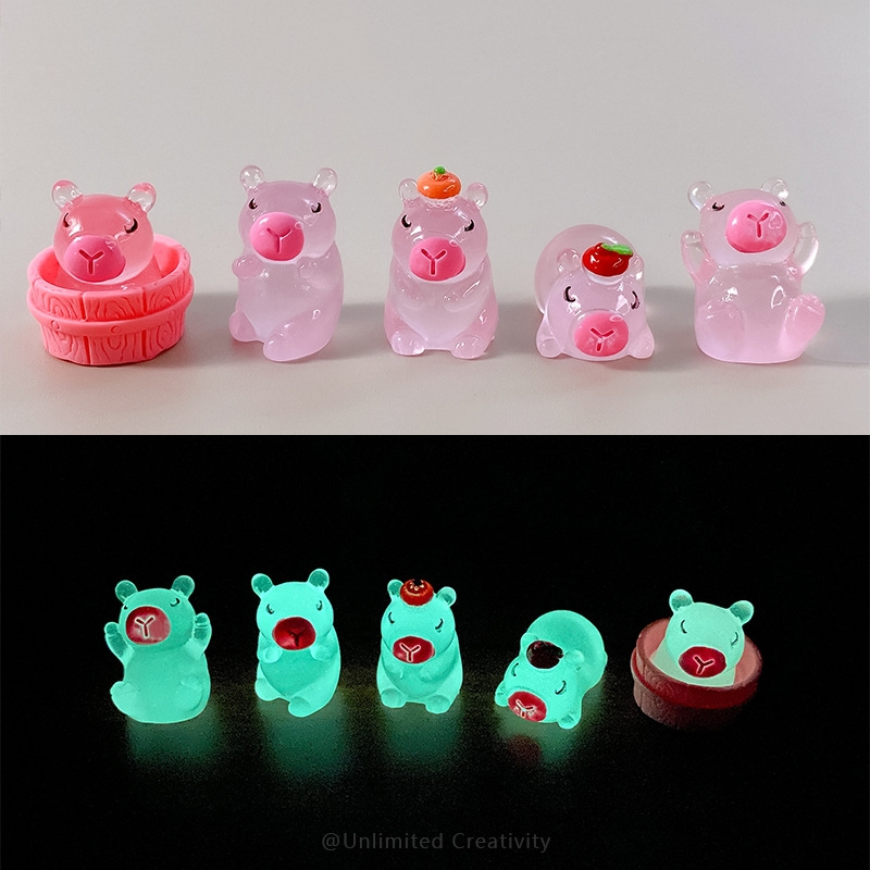 Luminous การ์ตูนสีชมพู Capibala เครื่องประดับจี้เรืองแสง Micro Garden ภูมิทัศน์เครื่องประดับรถตกแต่งของเล่น