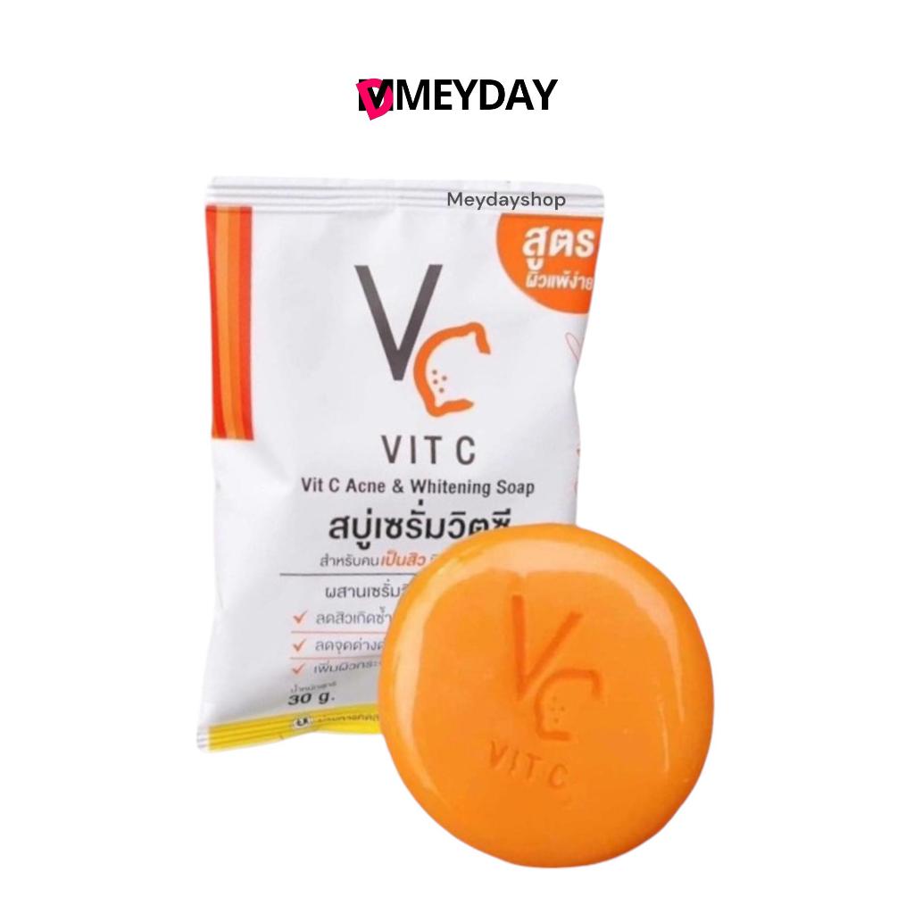 VC Vit C Ance & Whitening Soap สบู่เซรั่มวิตซีน้องฉัตร 30กรัม สบู่สำหรับล้างหน้าสูตรเข้มข้น