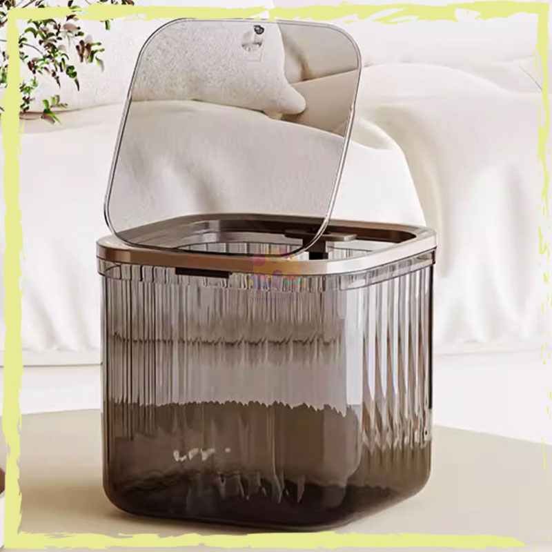 ถังขยะตั้งโต๊ะ แบบใส ขนาดเล็ก พร้อมฝาปิด แข็งแรงทนทาน สไตล์เรียบง่าย แบบใส หรูหรา สะดวกต่อการใช้งาน - รูปที่ 3