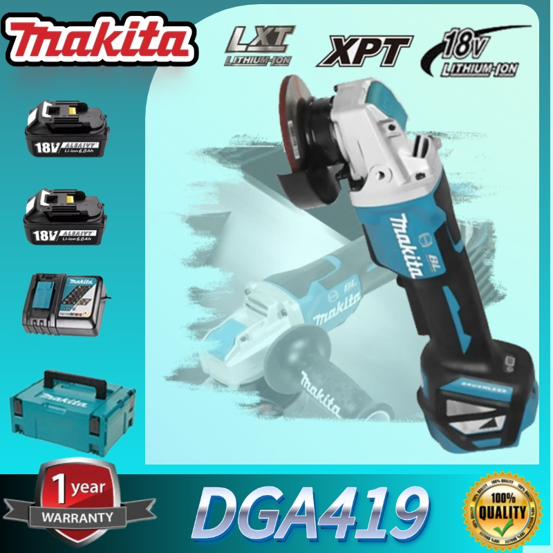 【Makita ของแท้】หลังจากสั่งซื้อ คุณจะได้รับแบตเตอรี่ DGA419 สองก้อน เครื่องเจียรไฟฟ้าไร้สาย 18 โวลต์ 4 นิ้ว
