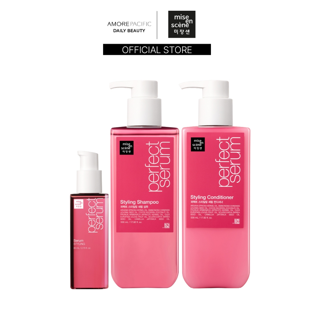 [เซตบำรุงสำหรับผมดัดลอน] Perfect Serum Styling Shampoo 530ml + Rinse Conditioner 530ml +Serum 80ml