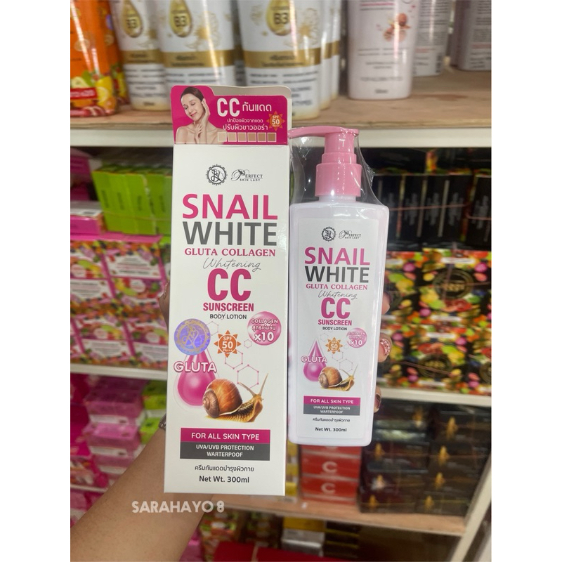 Perfect Skin Lady Snail White Gluta Collagen Whitening CC Sunscreen Body Lotion Spf50pa ++ 300ml.