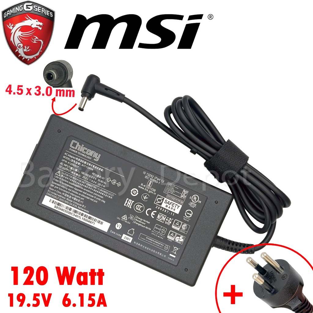 MSI Adapter ของแท้ สำหรับ MSI Thin 15 B12UC, B12UCX 120W 4.5 สายชาร์จ MSI, อะแดปเตอร์ โน๊ตบุ๊ค