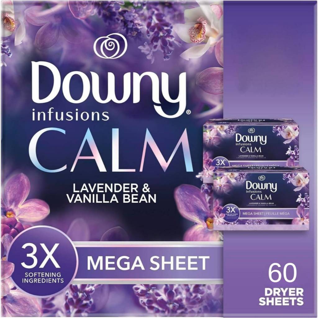 Downy Infusions Calm Scent Fabric Softener Mega Dryer Sheets แผ่นอบผ้าหอม 60 แผ่น