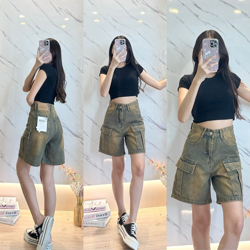 3 ส่วน คาร์โก้สีสนิม “ยีนส์ป้าย Chana " ชาย/หญิง ใส่ได้ B523 ทรงสวย กางเกงยีนส์เอวต่ำ-เอวสูงได้