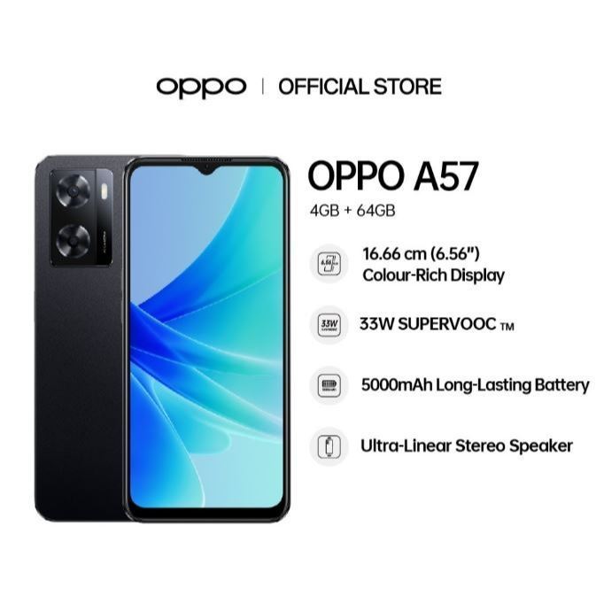โทรศัพท์ OPPO A57 6GB&128GB หน้าจอ 6.56 นิ้ว แบตเตอรี่ 5000mAh บริการรับประกันร้านค้า 1 ปี