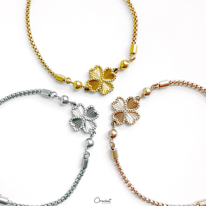 Clio clover 14k bracelet. (ข้อมือสแตนเลสสวยทน ใส่ลุยได้ไม่ลอกไม่ดำ)