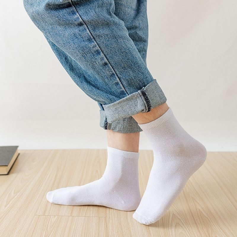 L115 ถุงเท้าสีพื้น ขาว ดำ เทา ข้อสั้น ข้อกลาง ข้อยาว ผ้านุ่ม พร้อมส่งจากไทย - รูปที่ 2