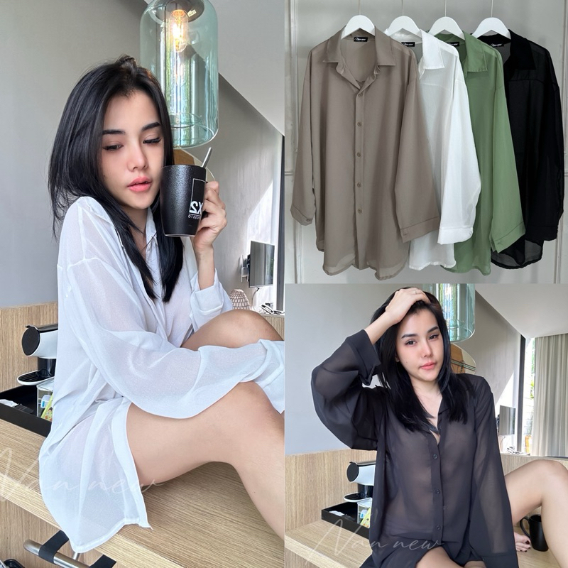 NEW ถูกที่สุด‼️เสื้อเชิ้ต ชีฟองผ้าเกรดดี นุ่ม ใส่สบาย ป้ายNannew