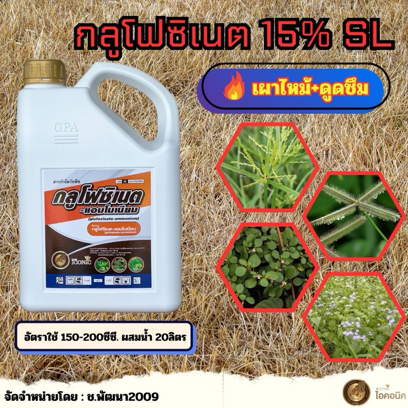 🔥กลูโฟซิเนต-แอมโมเนียม15%4 ลิตร 📌เผา ไหม้🔥 & ดูดซึม สินค้าผลิตใหม่ ของแท้ 💯