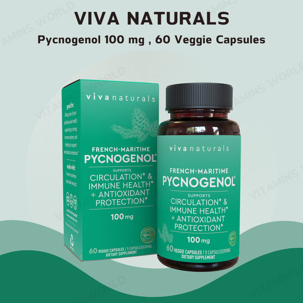 Viva Naturals Pycnogenol 100mg from French Maritime Pine Bark Extract60 Veggie Capsules (V.846)