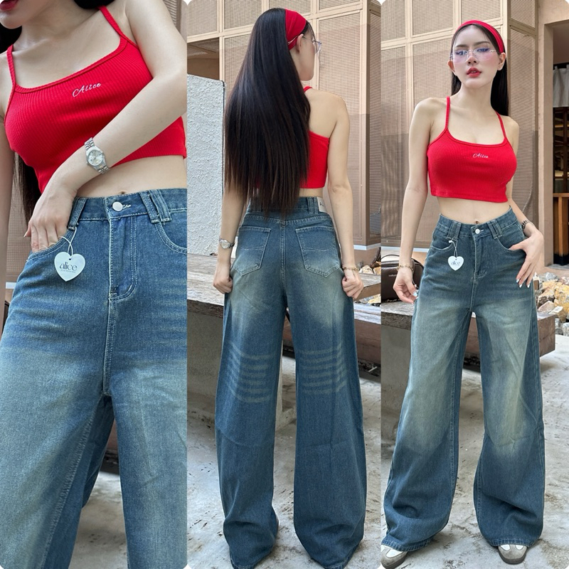 KIRA JEANS ยีนส์ขากระบอกใหญ่สีเฟดสวย