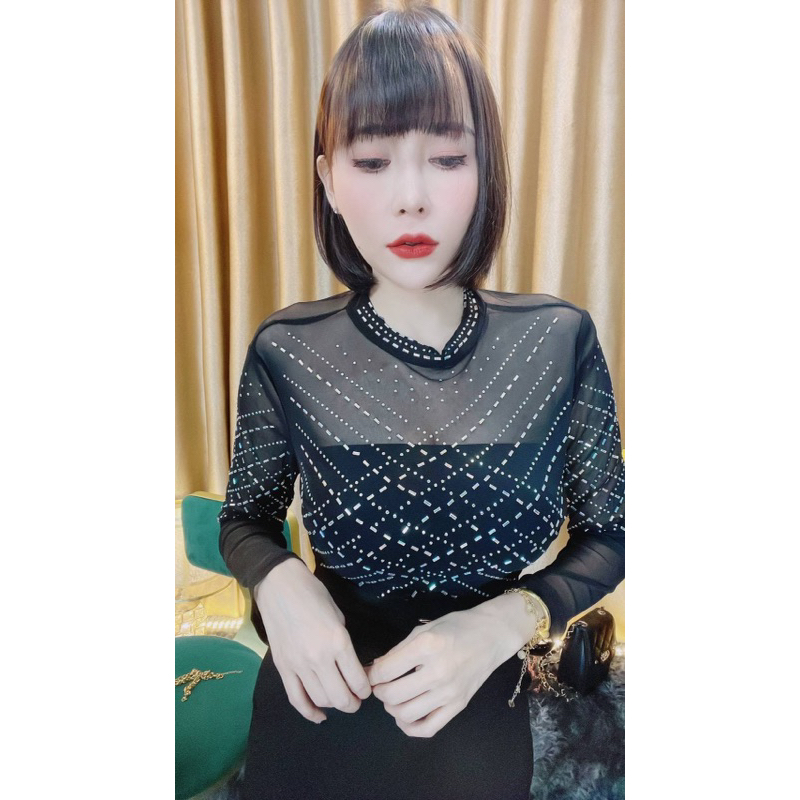 บอดี้สูท บอดี้สูทซีทรู บอดี้สูทแขนยาว ผ้าวิ้ง กากเพชร