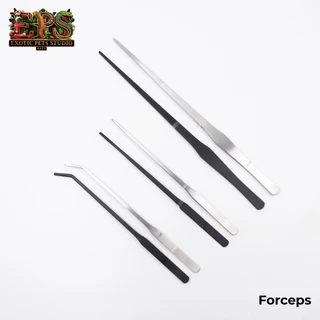Forceps ฟอร์เซปปลายตรงและปลายงอ สีดำและสีเงิน ขนาด 27 cm. / 38 cm. ที่คีบสแตนเลส ปากคีบสแตนเลส