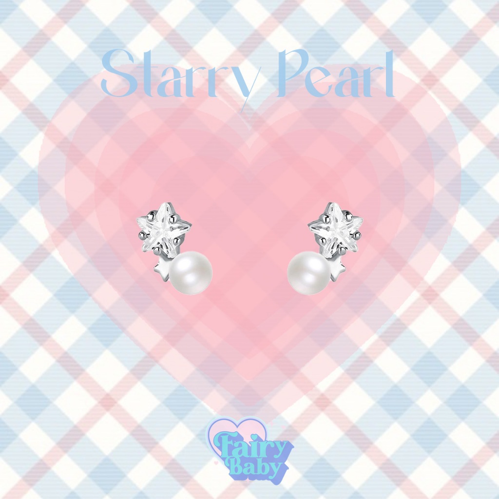 Fairybaby ต่างหู Starry Pearl ต่างหู ตุ้มหู รูปดาว ห้อยตุ้งติ้ง ไข่มุก น่ารัก