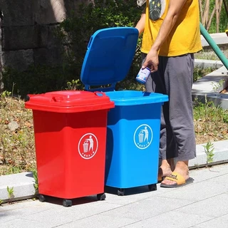 ถังขยะพลาสติกHDPE 30L 50L แบบมีฝาปิด มีล้อ คุณภาพดี ทนทาน ขนาดพอเหมาะ ใส่ถุงขยะขนาด 24×28 นิ้ว