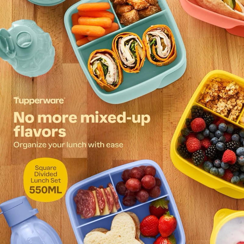 Tupperware รุ่น กล่องข้าว Divided Lunch Box Squares 550ml (1)