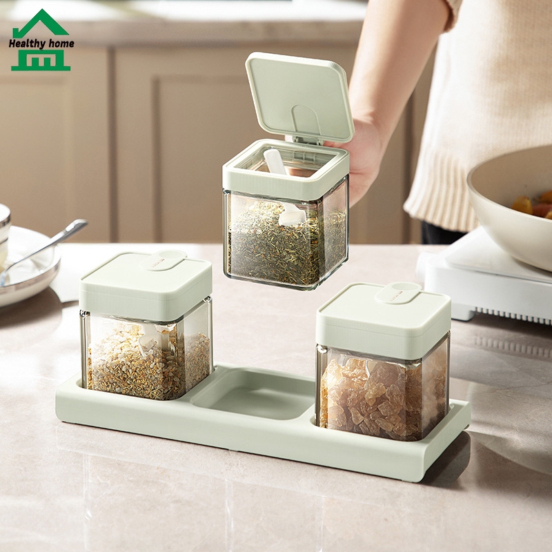 Healthy home กระปุกเครื่องปรุง วัสดุฟู๊ดเกรด เปิดฝาแบบกด กันชื้นกันฝุ่น ขวดใส่เครื่องปรุง