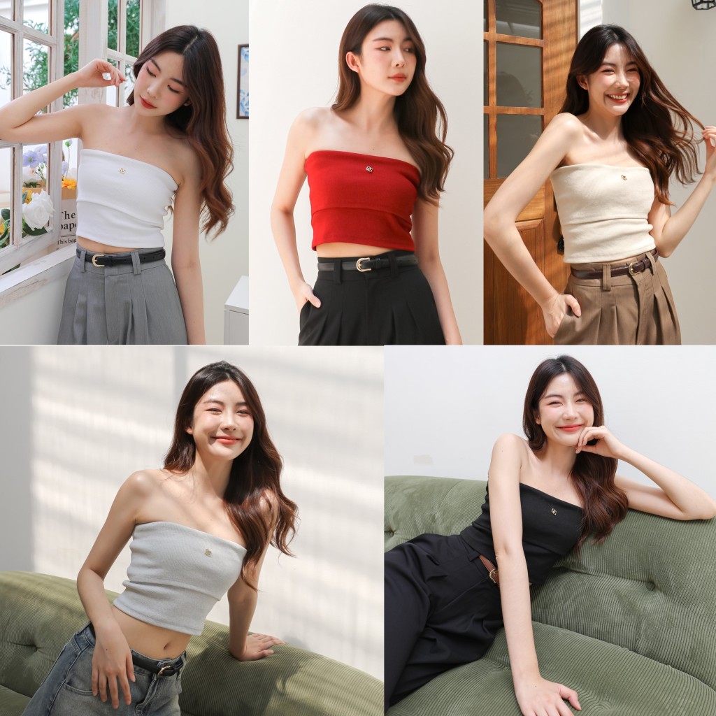 🔥basic crop🔥 🇹🇭 ส่งจากไทย เสื้อเกาะอก ผ้ายืด ใส่ไปคาเฟ่ เสื้อครอป เสื้อเซ็กซี่ปาดไหล่