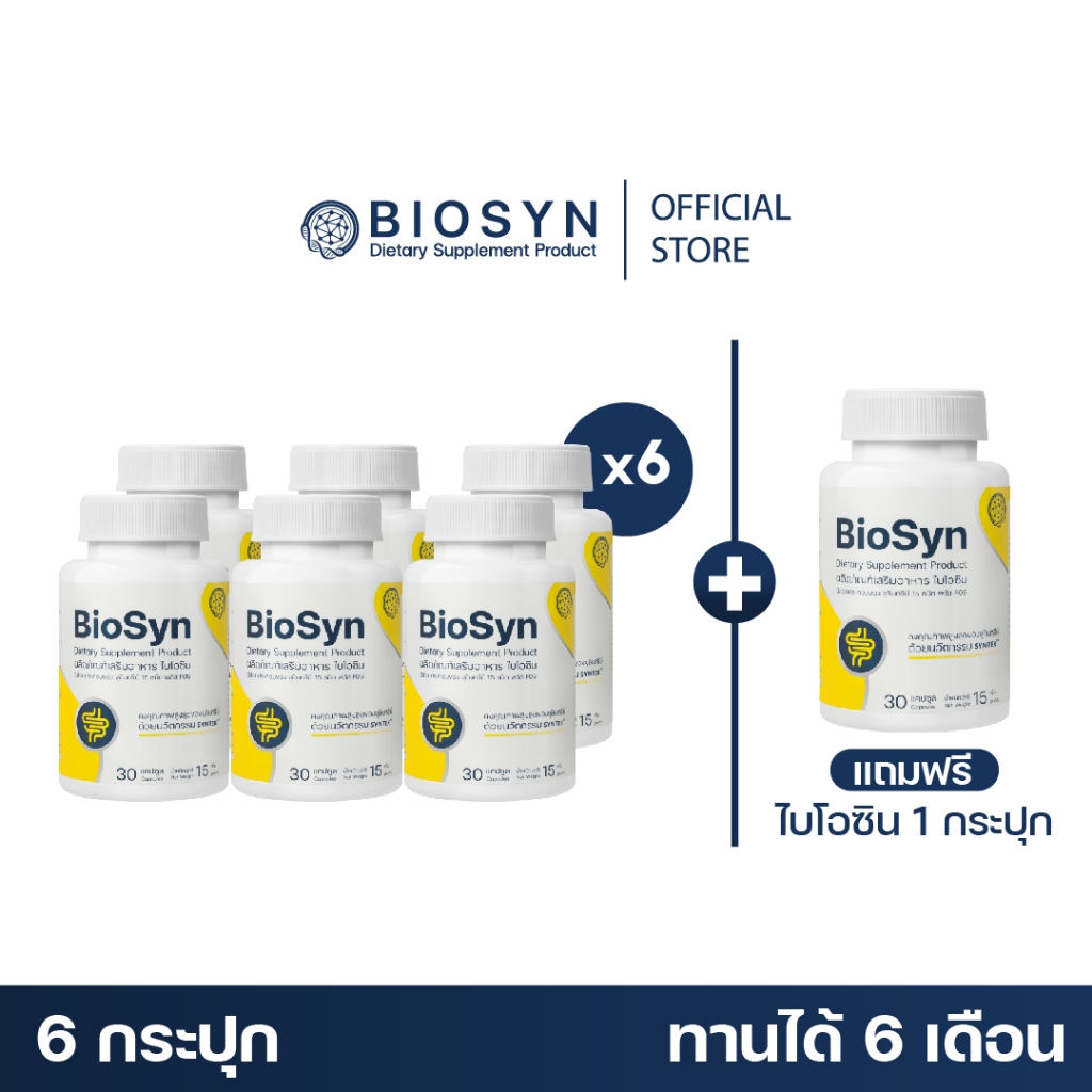 BioSyn  ซินไบโอติก สมดุลลำไส้ โพรไบโอติก 15 สายพันธ์ุ+พรีไบโอติก ชุด 6  กระปุก แถมฟรี 1 กระปุก