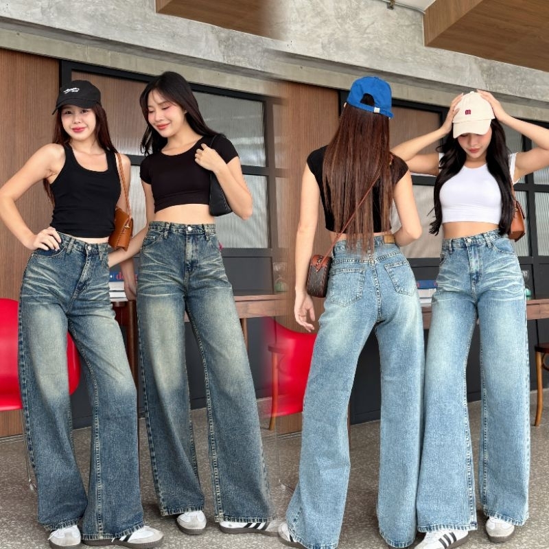 Y5.BAGGY JEANS กางเกงยีนส์ฟอกขากระบอก
