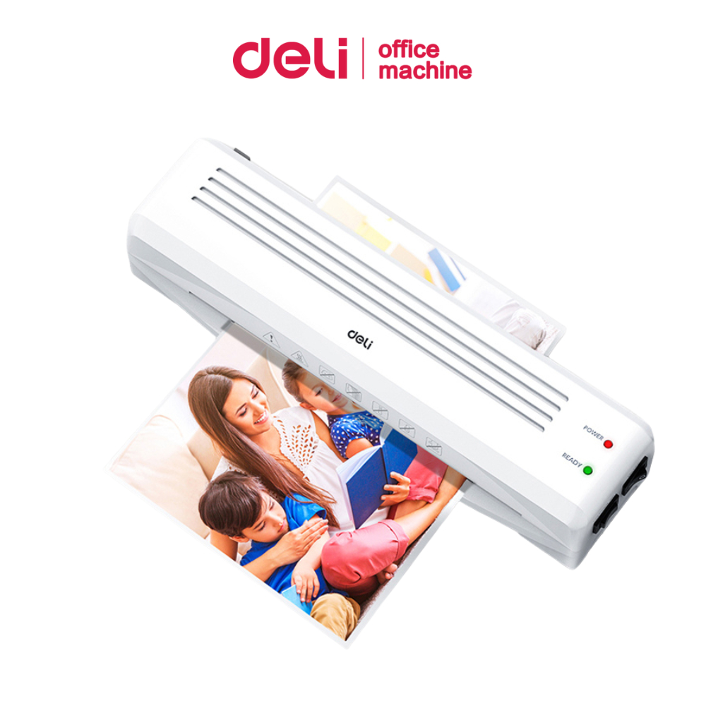 Deli เครื่องเคลือบเอกสาร A4 220mm/min อุ่นเครื่อง 5นาที 70-100mic เสียงเบา ต่อเนื่อง 2ชม. Laminator