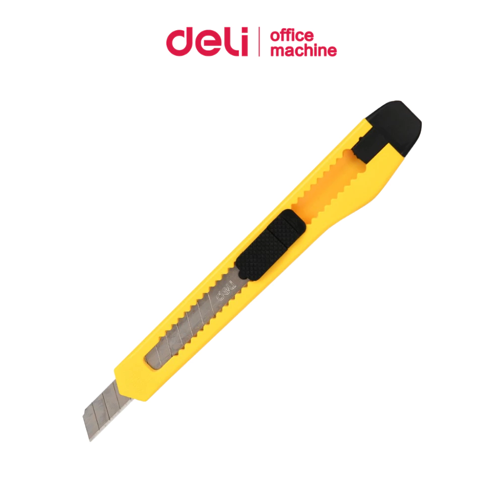Deli คัตเตอร์พลาสติก คัตเตอร์ ใบมีดคม มีฝาปิดท้าย แข็งแรง ทนทาน ไม่เป็นสนิม เปลี่ยนใบมีดได้ Cutter