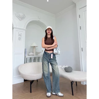 New Chuu-5kg Benny wild🌼 กางเกงยีนส์ผู้หญิงขากระบอกกลาง ผ้าไม่ยืด เอวสูง เก็บทรงสวย