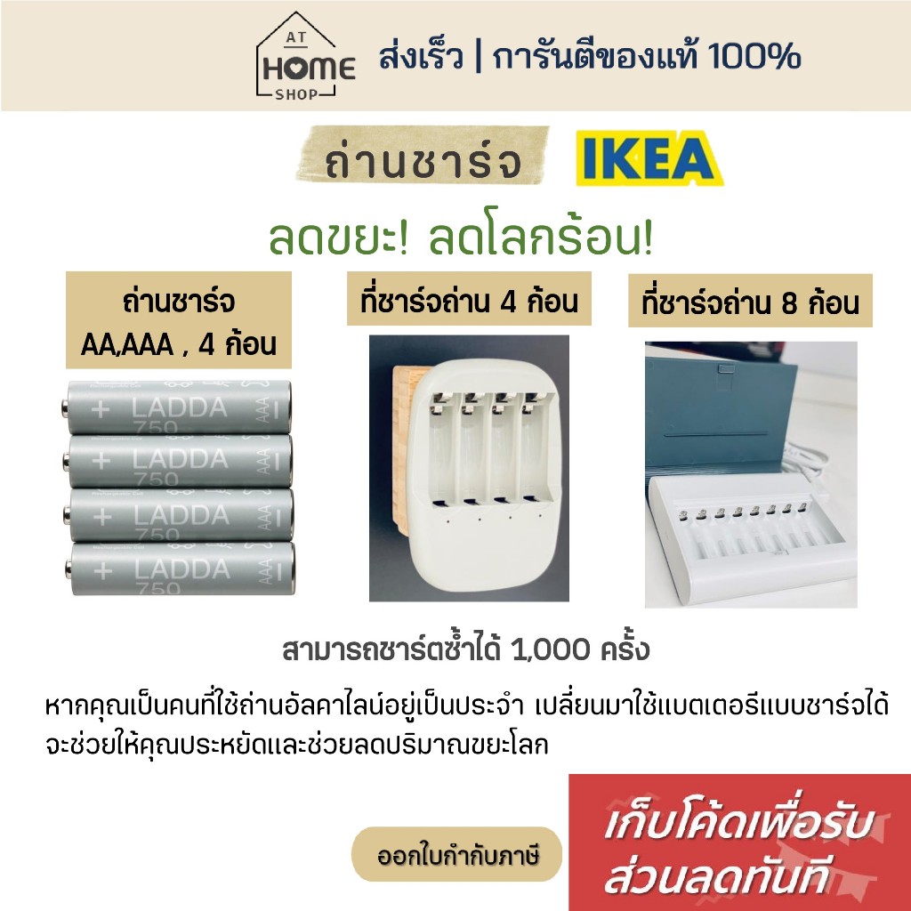 [เก็บโค้ดก่อนสั่ง] ส่งเร็ว อิเกีย ถ่านชาร์จ 2A 3A ที่ชาร์จ AA AAA ที่ชาร์จถ่าน IKEA