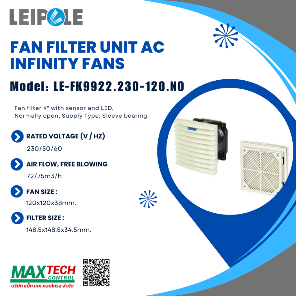 Leipole  MODEL : FK9922.230-120.NO   (FK9922 Fan Filter Unit AC Infinity Fans)