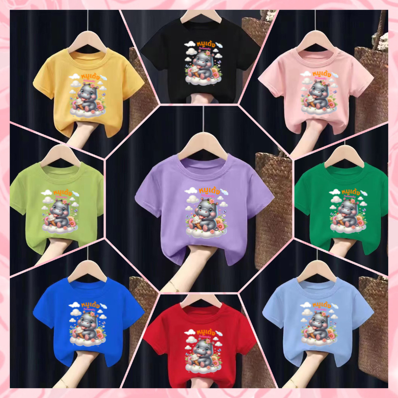 Pattern764 เสื้อยืดเด็กพิมพ์ลายการ์ตูนน้องหมูเด้ง ลูกฮิปโปแคระ เนื้อผ้าCotton นุ่ม เด้ง ใส่สบาย