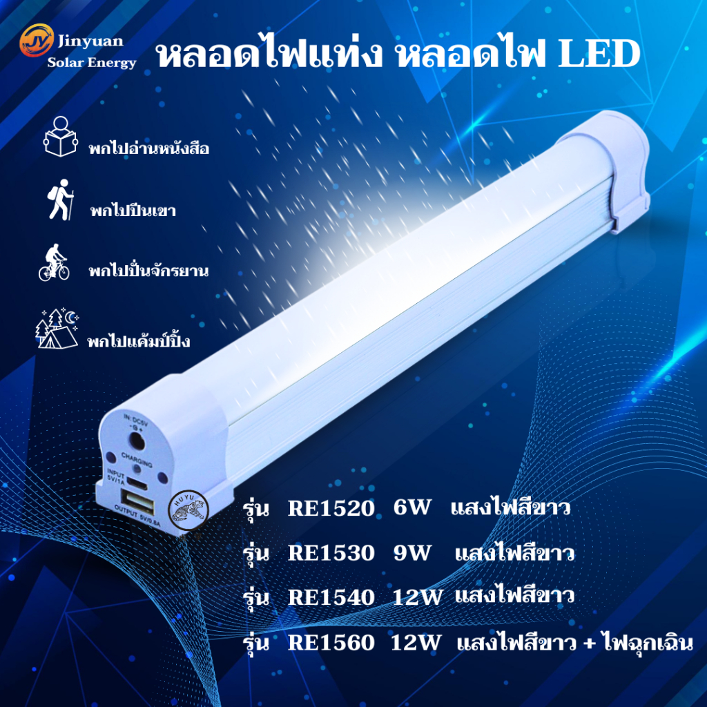 หลอดไฟติดผนังUSB LED หลอดไฟฉุกเฉิน USB 6W 9W 12W Mobile USB Tube สำหรับเดินป่า ตั้งแคมป์ ชาร์จไฟบ้าน